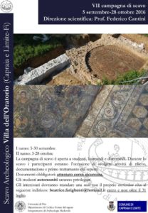 Locandina VII campagna di scavo Villa dell'Oratorio