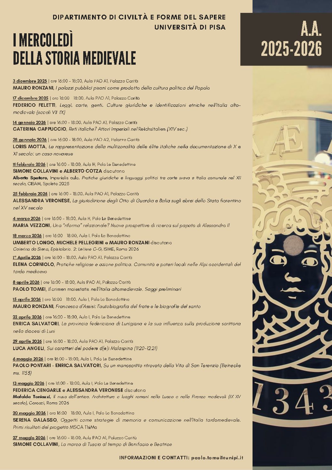 I mercoledì della storia medievale – ciclo a.a. 2025/2026
